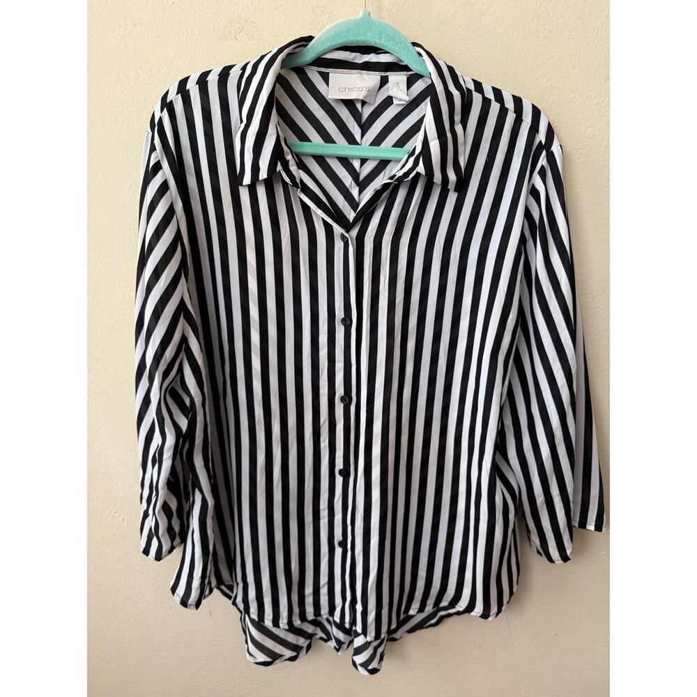 Chico's Black & White Stripe Shirt Size 3